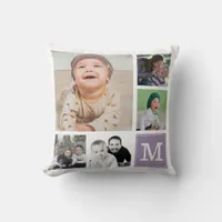 Purple Custom 10 Photo Collage Gallery Monogram Throw Pillow