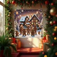 Gingerbread house and cute gingerbread family  poster