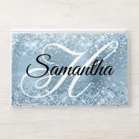 Glittery Light Blue Foil Fancy Monogram HP Laptop Skin