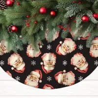 Black Vintage Santa Claus Face Watercolor Brushed Polyester Tree Skirt