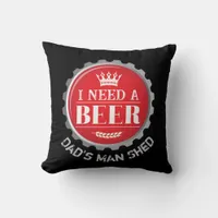 Dad's Beer Themed Man Cave Beer Bottle Cap Throw Pillow