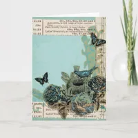 Blue Birds and Roses Vintage Look, Birthday Card