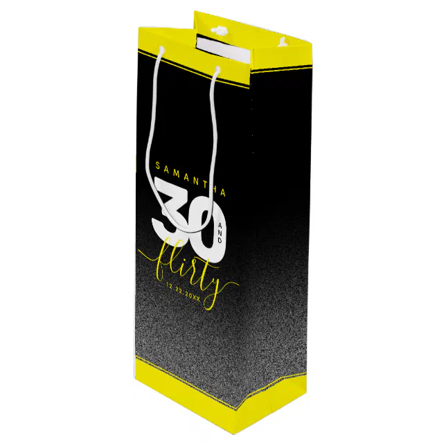 Modern Girly Bright Yellow 30 and Flirty Wine Gift Bag