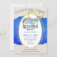 Tropical Beach Chic  Blue Gold Destination Wedding Invitation