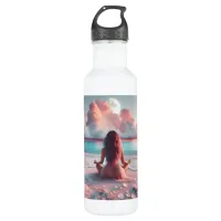 Beautiful Woman Meditating on Beach Blank Stainless Steel Water Bottle