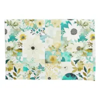 Pretty Folk Art White and Turquoise Flowers   Pillow Case