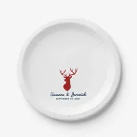 Rustic Buck Deer in Red and Blue Wedding Reception Paper Plates