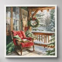 Christmas Watercolor Snowy Winter Reading Nook Peel And Stick Photo Tile