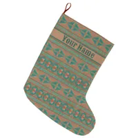 Southwestern Copper Teal Geometric Personalized Large Christmas Stocking