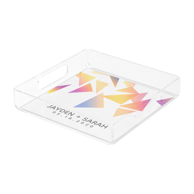 Pastel Triangle Confetti on White Wedding Acrylic Tray
