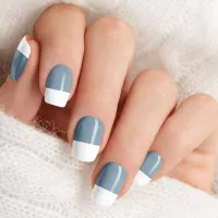 Dusty Blue White French Tip Chic Girly Minx Nail Art