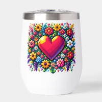 Heart in Flowers Pixel Art Personalized  Thermal Wine Tumbler