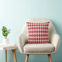 Red Pink & Mint Christmas Argyle Throw Pillow