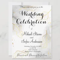 Marvellous Shinning Gold Leaves  Marble Effect Invitation