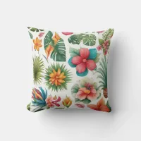 Tropical Palm Trees and Flowers Throw Pillow