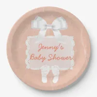 Coral or Peach Baby Shower Paper Plates Footprints