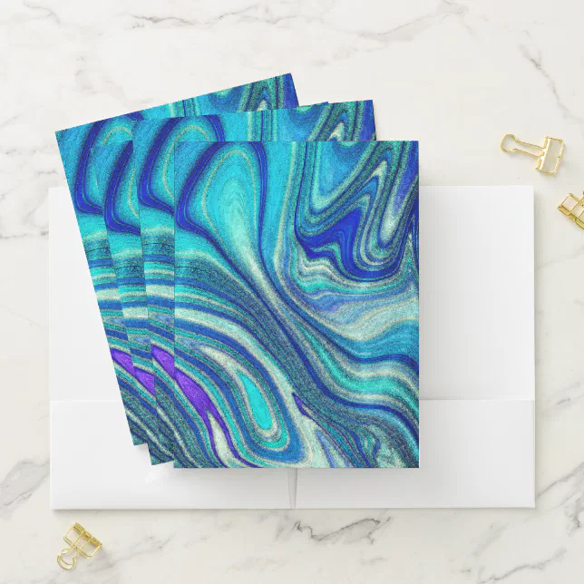 Elegant Aquamarine Paua Rainbow Shell Inspired Pocket Folder