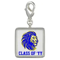 Lion Mascot White Blue and Yellow Graduate  Charm