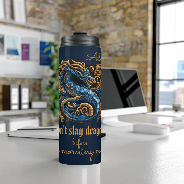 Blue and Gold Chinese Dragon  Thermal Tumbler