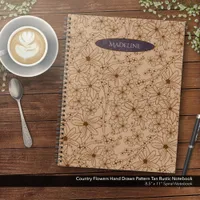 Country Flowers Hand Drawn Pattern Tan Vintage Notebook