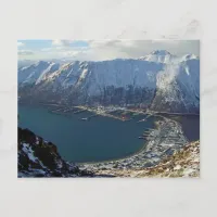 Alaskan Mountain Range and City Below Postcard