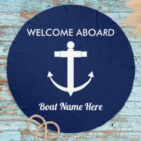 Nautical Anchor Sailing Navy Blue Welcome Round Beach Towel