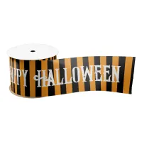 Happy Halloween Orange Black Witch Stripes Satin Ribbon