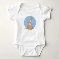 Kangaroo Mommy and Joey on Blue Pattern Baby Bodysuit