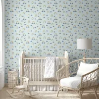 Cute Rainbows & Clouds Pale Blue Baby Boy Nursery Wallpaper