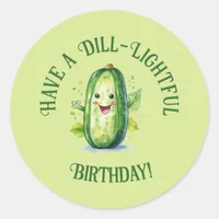 Cute Green Cartoon Pickle Birthday Classic Round Sticker