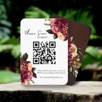 Bold Red Floral QR Code Wedding RSVP Place Card