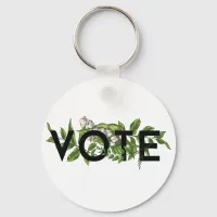 Vintage Greenery Floral Elegant Feminine Go Vote Keychain