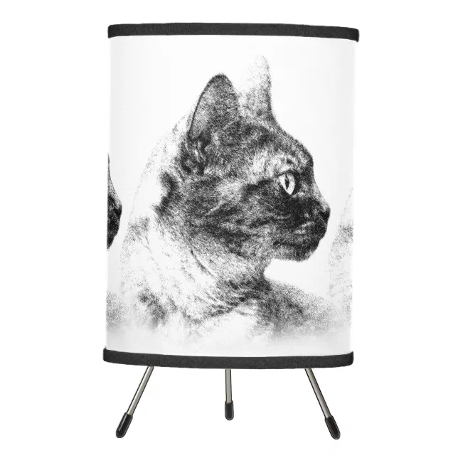 Elegant Profile of Stella the Grey Cat Tripod Lamp