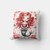 Mermaid in Pink Throw Pillow