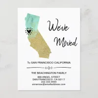 *~* STATE California Glitter Mint Moving Announcement Postcard