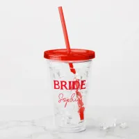 I Do Crew Bachelorette Party Brides Name Red Acrylic Tumbler