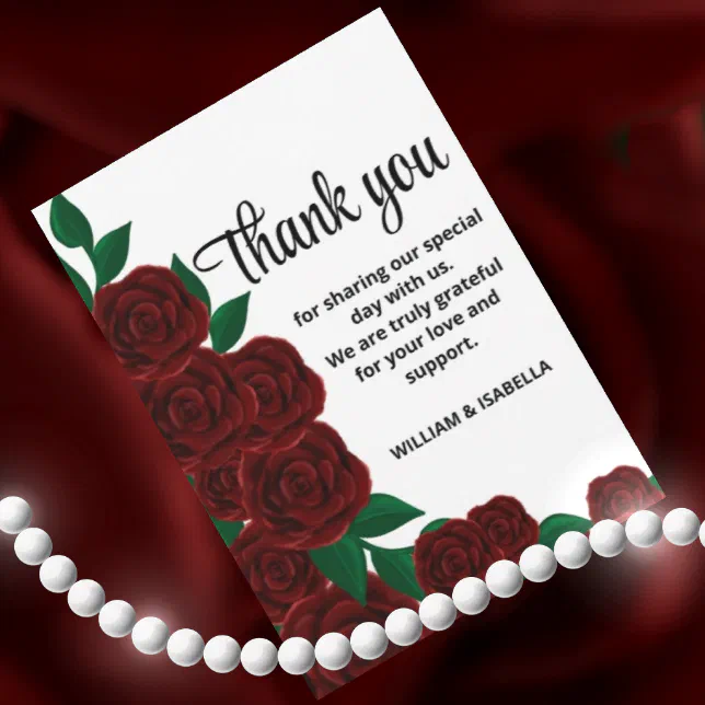 Romantic Fall outdoor  wedding gorgeous Red roses Thank You Card