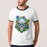 Alien Face and Flowers Ai Art T-Shirt