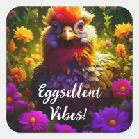 Eggsellent Vibes! | Pretty Colorful Chicken Art Square Sticker