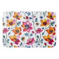 Watercolor Pretty Pink and Yellow Floral  Bath Mat