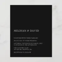 Budget Minimal Modern Black Wedding Invitation