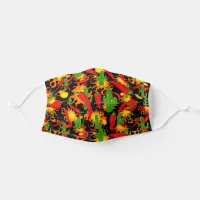 Cartoon Red Pepper, Cactus and Flames on Black Adult Cloth Face Mask