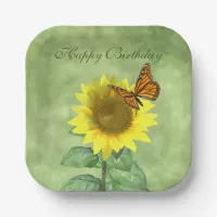 Pretty Yellow Sunflower and Orange Butterfly Paper Plates