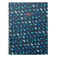 Rainy day pattern with blue raindrops notebook