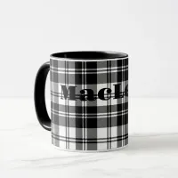 Simple Tartan Black and White Monogram Name | Mug