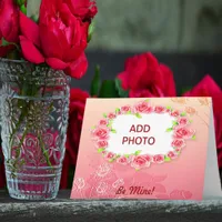 Pink Roses Valentine Add Your Photo Holiday Card