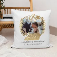 Just Married Modern Gold Newlyweds Weddings Photo  Throw Pillow