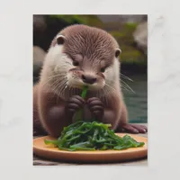 Adorable Otter Eating a Seaweed Salad Postcard