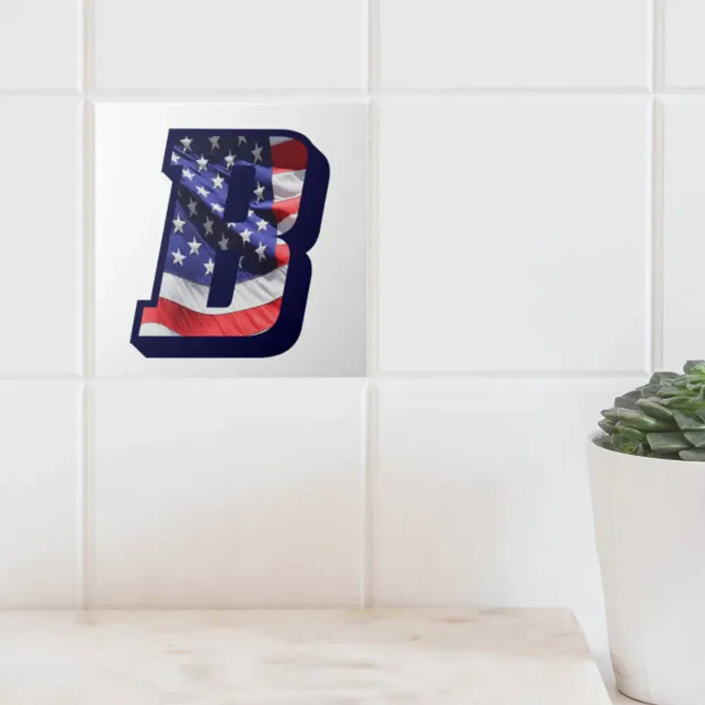 American Flag Letter "B" Large Photo Ceramic Tile