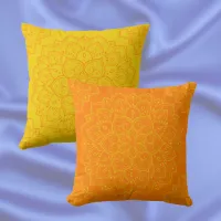 Tangelo Orange and Empire Yellow Boho Mandala Throw Pillow